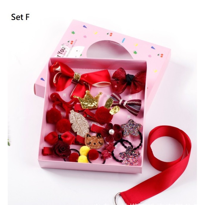 (1 set 18 pcs) Satu set aksesories rambut anak /  satu set jepit dan ikat rambut anak