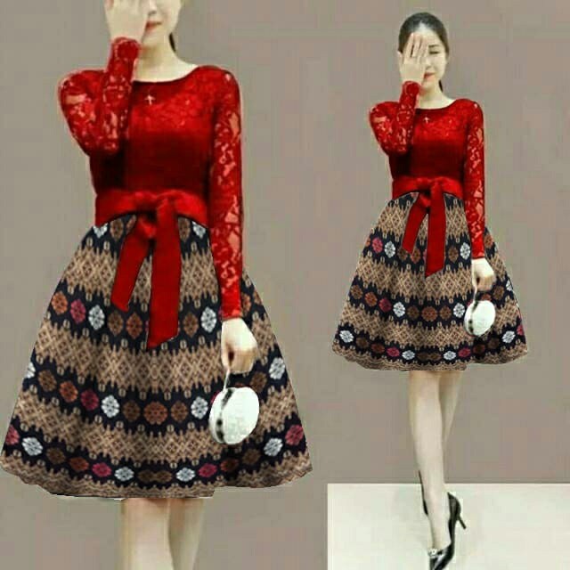 *[RXFK] Dress Batik Tangan Panjang / Dress / Dress Batik Elegant / Dress Korea Batik