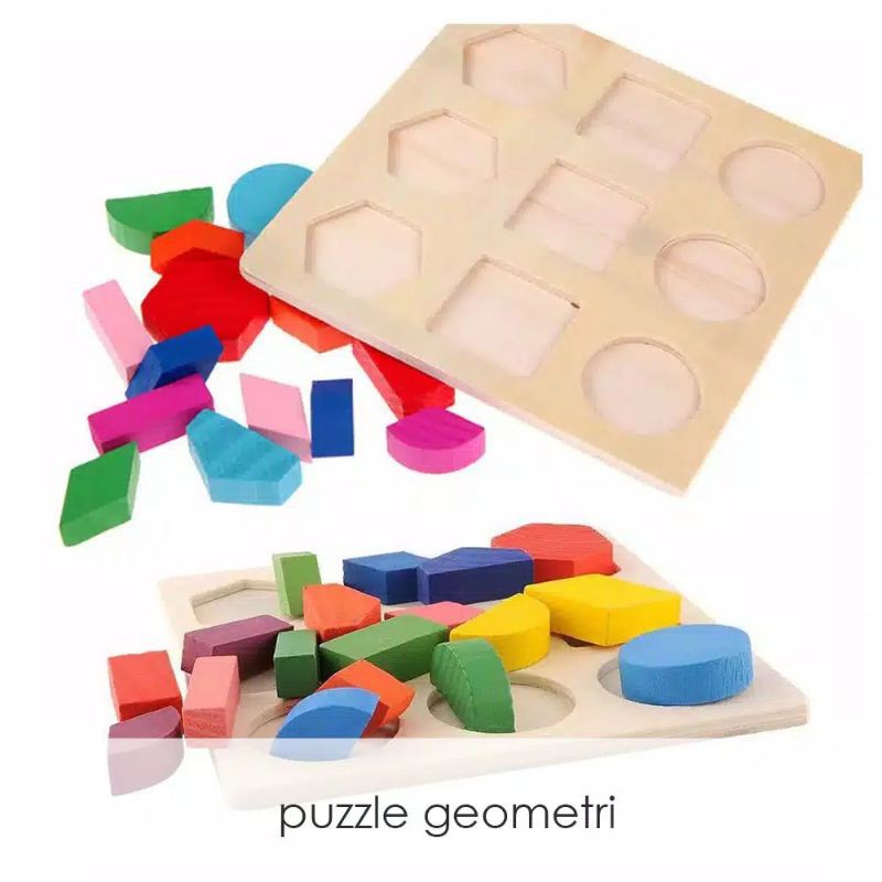 Puzzle Geometri Puzzle Bentuk Montessori Puzzle Kayu Mainan Edukasi Chunky 3d