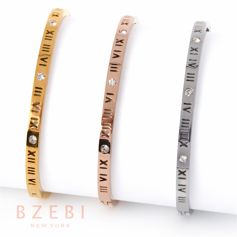 Bzebi Gelang Bangle Titanium Steel Hias Berlian Imitasi Warna Rose Gold / Silver 993