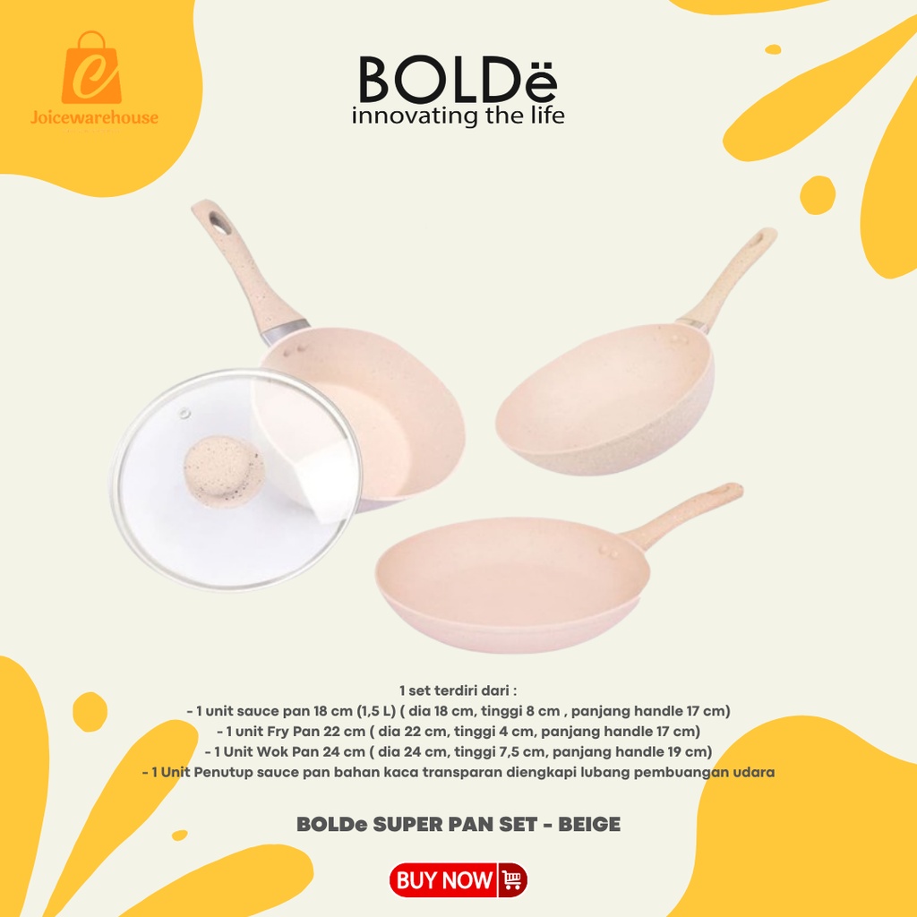 BOLDe SUPER PAN SET - BEIGE | Panci Granite Ceramic Cookware Set | INDUKSI