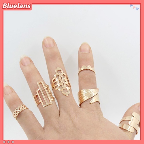 6pcs / Set Cincin Buku Jari Aneka Bentuk Warna Emas Untuk Wanita