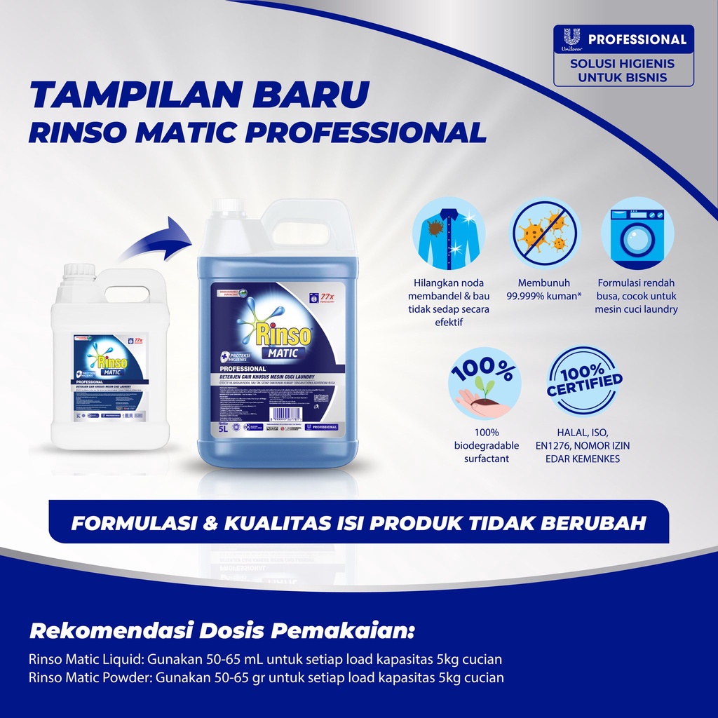 RINSO MATIC LIQUID DeterJen PROFESIONAL 1.65 Liter Pouch