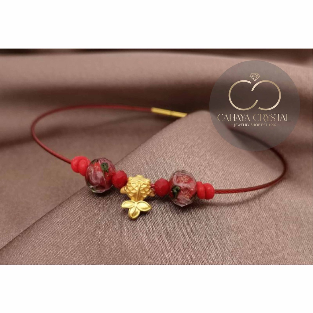 Gelang Charm Ikan Koi Mini emas 24k hk Hongkong 999.9% 999 &amp; gelang kawat 1mm