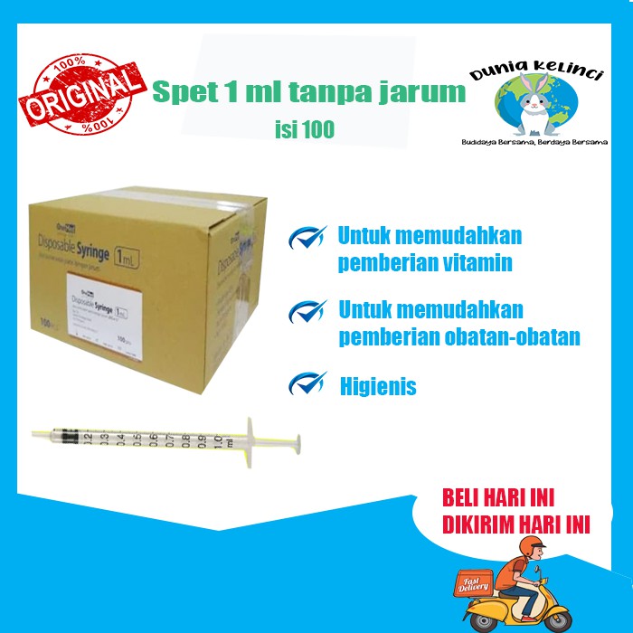 SYRINGE / SPUIT / SPET / SEPETAN 1 ML ISI 100 TANPA JARUM