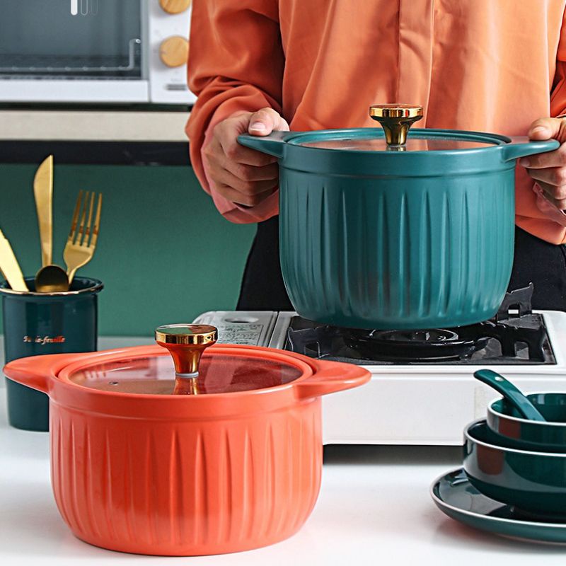 Ceramic Casserole Pot Panci Masak Keramik Tahan Panas Api Tutup Kaca