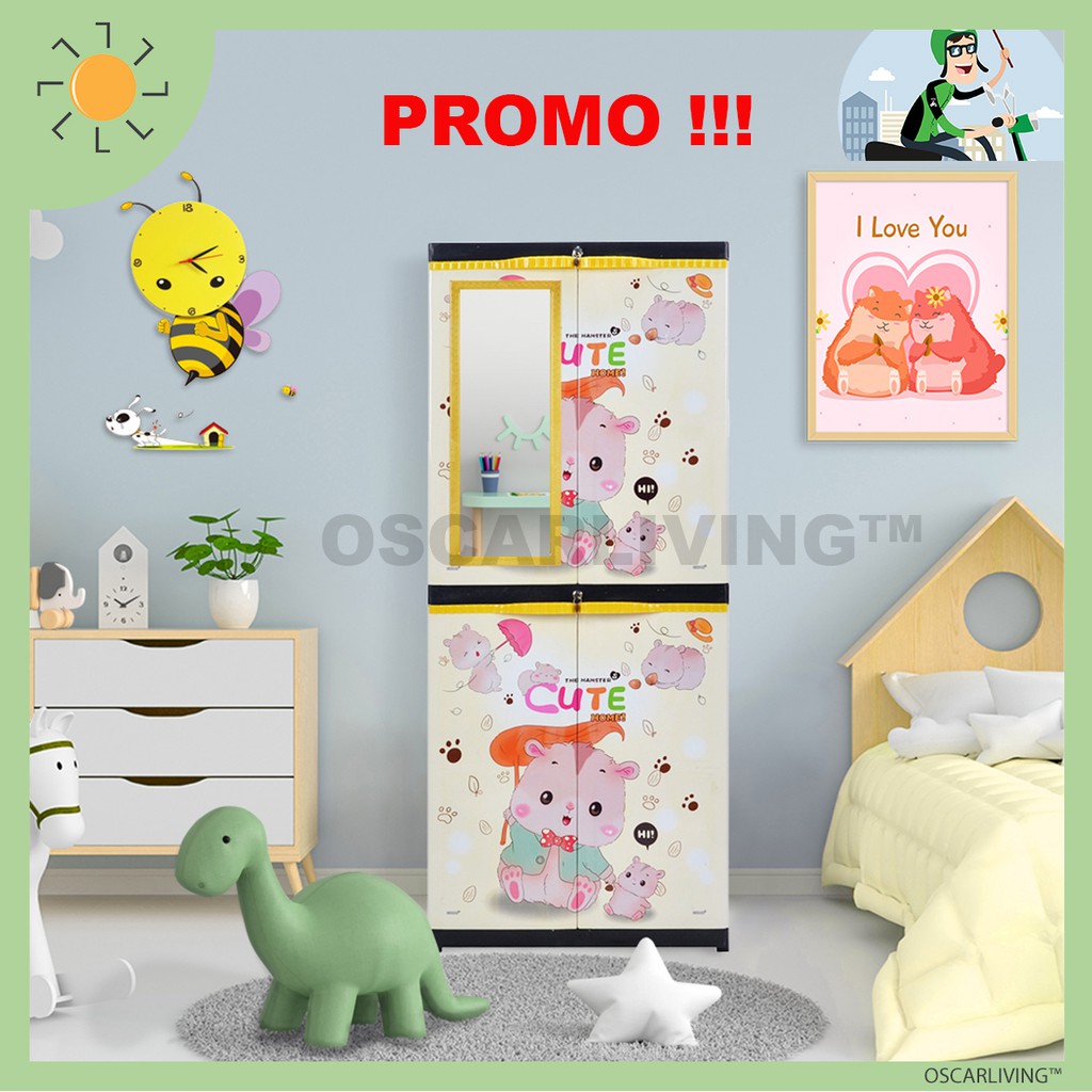 Sinbak Lemari Plastik + KACA Motif HAMSTER / Lemari Pakaian Multifungsi