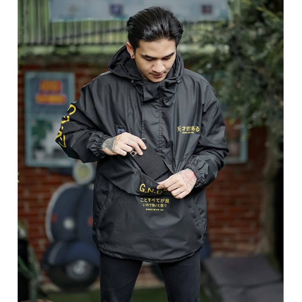 GENIOUS Jaket Cougle Jaket Parasut Jaket Outdoor Jaket Pria Black Simple