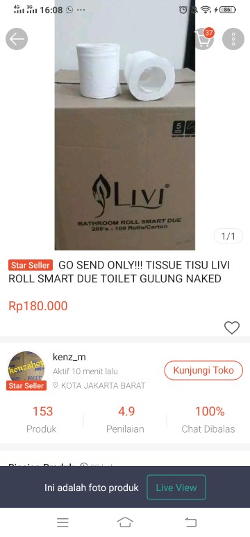 Go Send Only!!! Tissue Tisu Livi Roll Smart Due Toilet Gulung Naked 205s