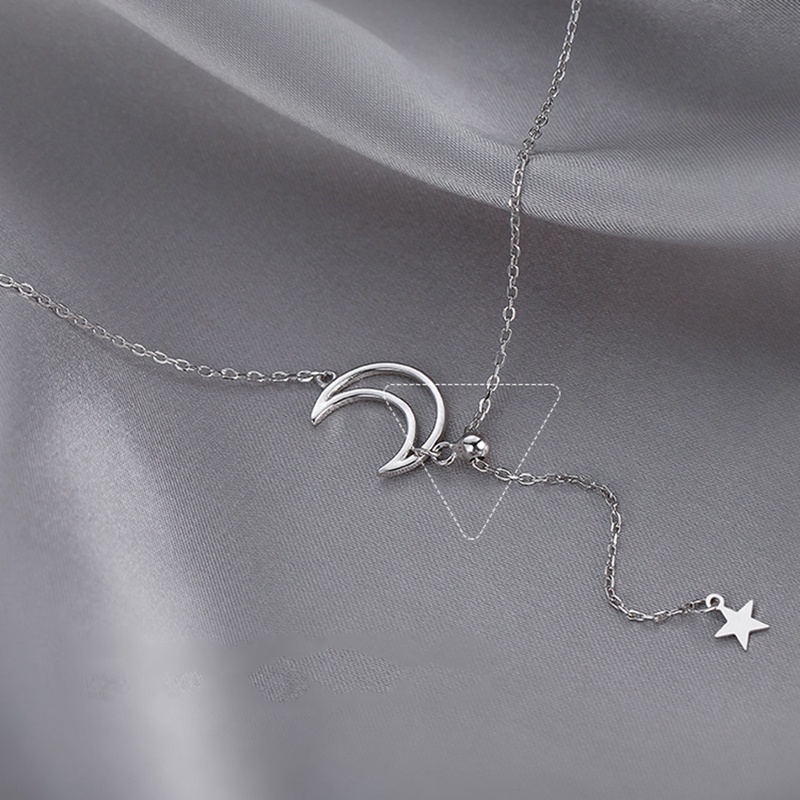 Fancyqube Kalung Rantai Klavikula 925 Silver Liontin Bulan Bintang Bersinar Dapat Disesuaikan Untuk Hadiah Ulang Tahun