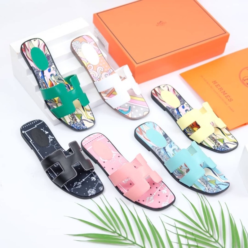 Sepatu Sendal Teplek Wanita HS Flat Slip Sandals Premium Import Hitam Black Putih White Hijau Tosca 