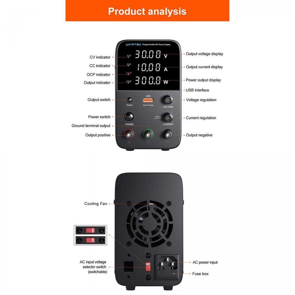 Adjustable DC Power Supply 30V 10A Charger Baterai