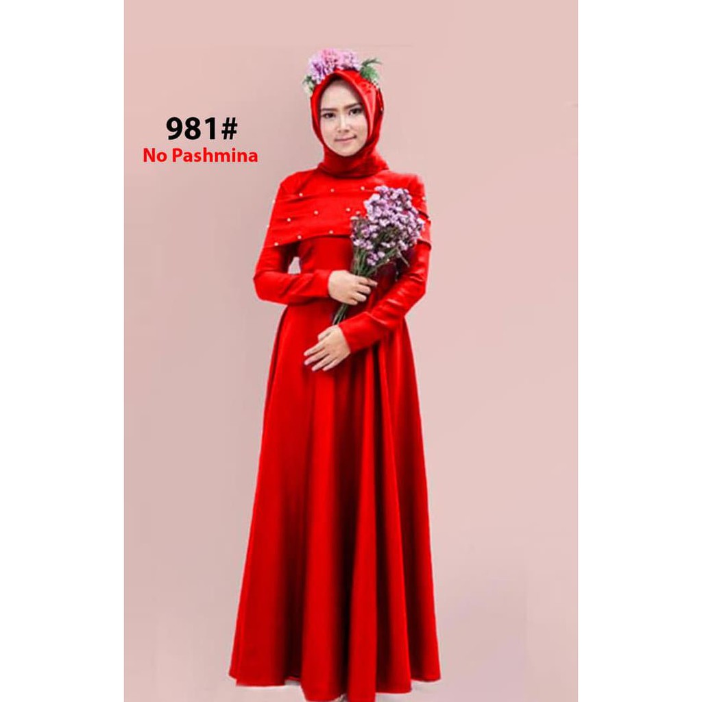 Maxi Import 981 Merah/Long Maxi Dress Hijab/Terusan Gamis Syari Wanita