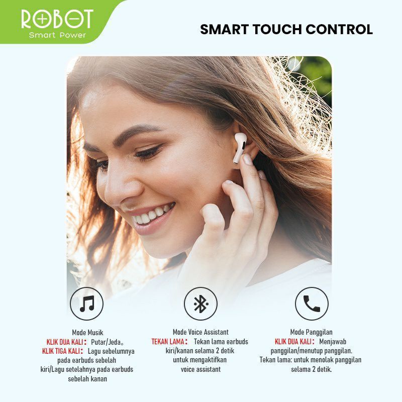 [ROBOT RT50] Earphone Wireless Airbuds IPX4 Waterproof Headset by robot original bergaransi