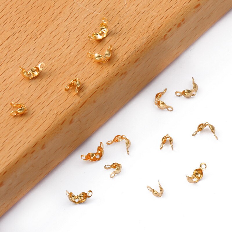 10/20Pcs 18K Gold Plated Copper Clasp Ball Chain End Crimps Beads Connector Components For DIY Jewelry Making