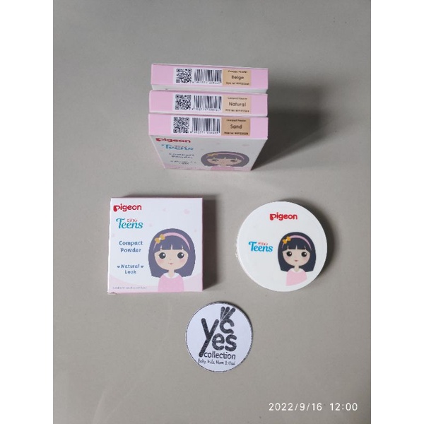 Pigeon Teens compact powder Natural Look Tempat Kaca + Refill PINK Bedak Padat refil isi Anak Remaja