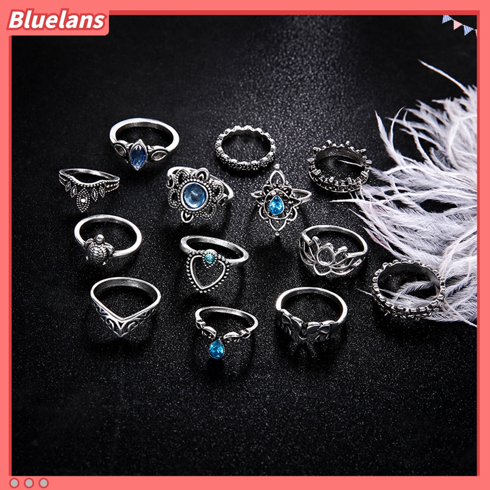 Bluelans 13Pcs Boho Hollow Stacking Ring Set Knuckle Midi Tip Finger Party Women Jewelry