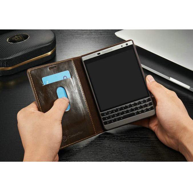 Genuine Leather Case Casing Kulit Flip Cover Blackberry Passport - Hitam