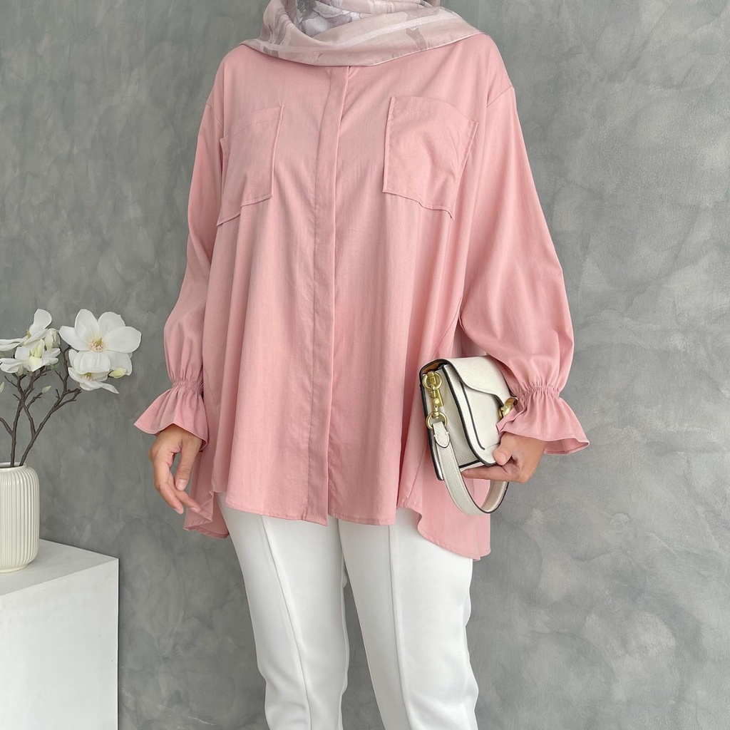 Avo Blouse Oversize Atasan Wanita Muslim Korean Style Lengan Balon Busui Bahan Katun Crinkle Jumbo LD 120