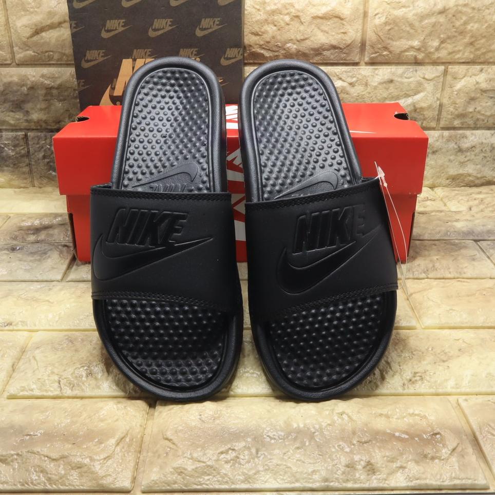 NAEH SENDAL SLIDE SANDAL NIKE SPORT SLOP PRIA WANITA IMPORT PREMIUM FLIP FLOP FULL BLACK Original