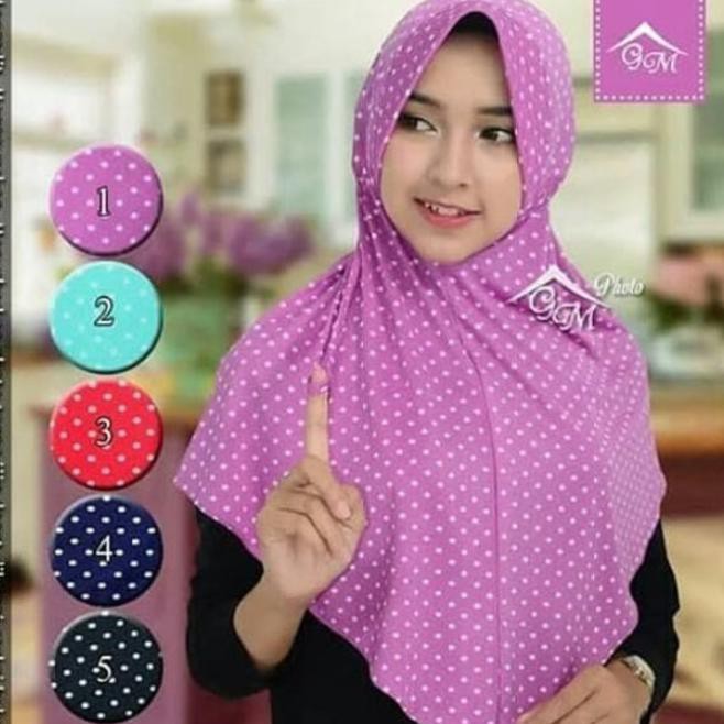 Jilbab Langsung Instan Syria Bergo Serut Tali Amanda Motif Polkadot