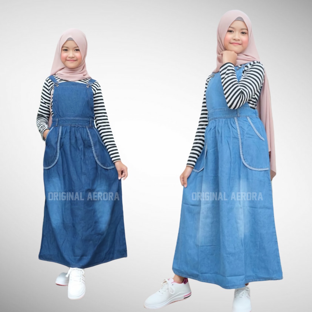 Baju Kodok Jumpsuit Overall Rok Jeans Anak Perempuan Tanggung Usia 8 10 12 Tahun Import Kantong Samping Cantik Allsize