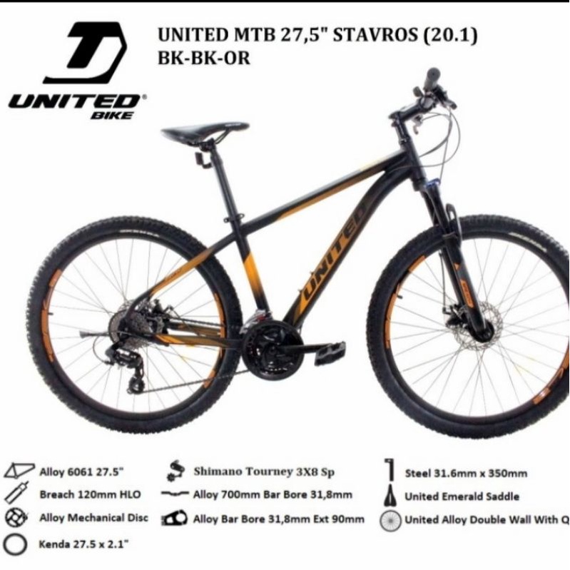 Sepeda gunung MTB united Stavros 27.5 Alloy 3×8