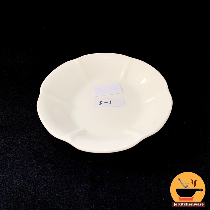 Piring keramik motif sekat bentuk bunga kecil putih polos tebal unik / 20 cm / 8” / 5-1