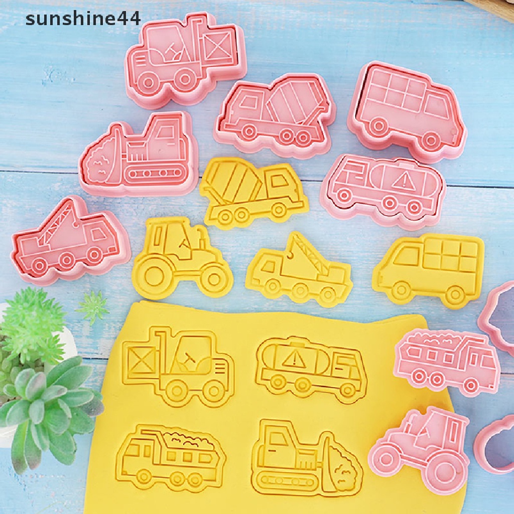 Sunshine 8PCS Cetakan Biskuit / Cookie Bentuk Truk Konstruksi 3D Bahan Plastik