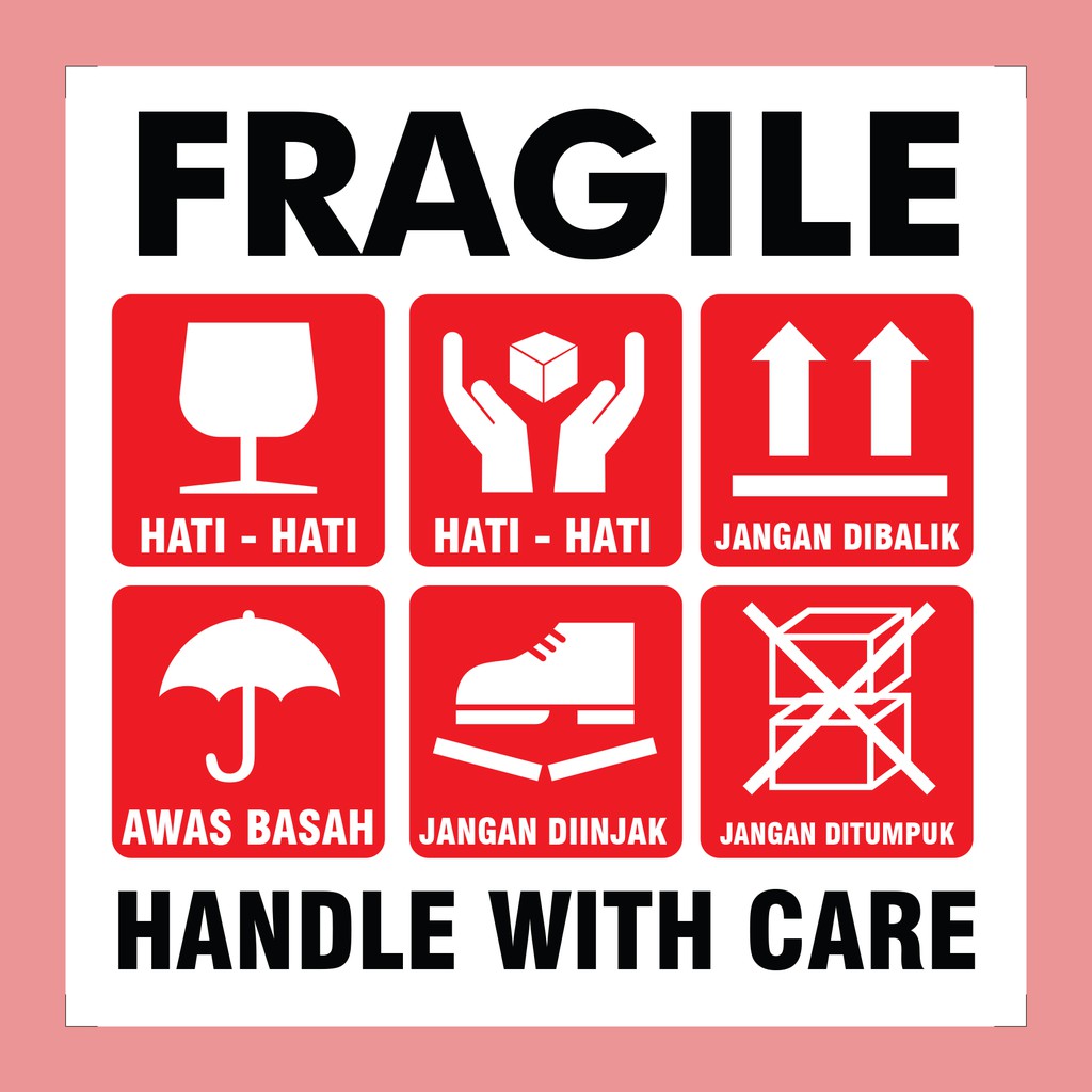 

Sticker Fragile Stiker Handle with Care awas pecah Hati-hati 9x9 cm