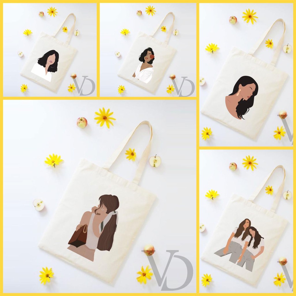 TOTE BAG BAHAN KANVAS MOOD CEWEK/ AESTHETIC TOTE BAG / TAS BELANJA MOTIF KOREA