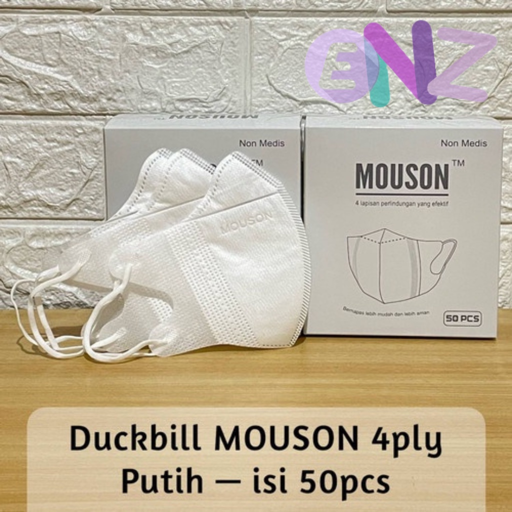 ENZ ® MASKER DUCKBILL DUCK BILL MOUSON EMBOS PREMIUM 4PLY 4 PLY HITAM PUTIH MIX WARNA ISI 50 PCS UKURAN DEWASA 1028