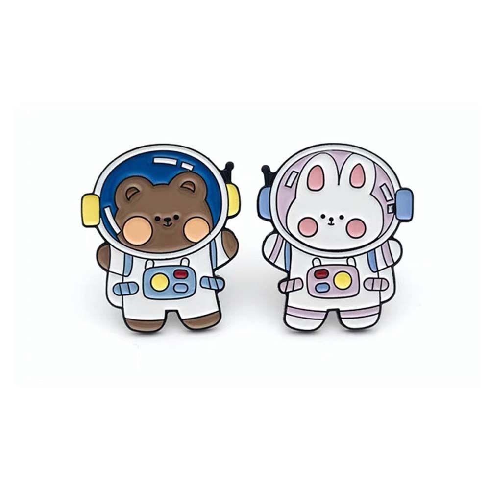 [Elegan] Astronot Beruang Bros Hadiah Untuk Anak-Anak Kartun Perhiasan Aksesoris Kelinci Lencana Pin Kerah Pin Enamel Pin