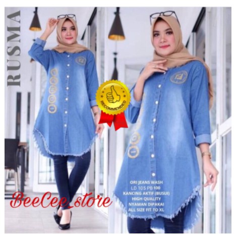 RUSMA TUNIK jeans wash sablon Gold