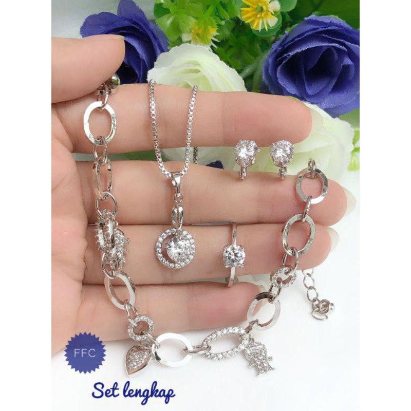 [xuping] paket perhiasan xuping set silver rantai berkilau kalung mata silver xuping asli 280121
