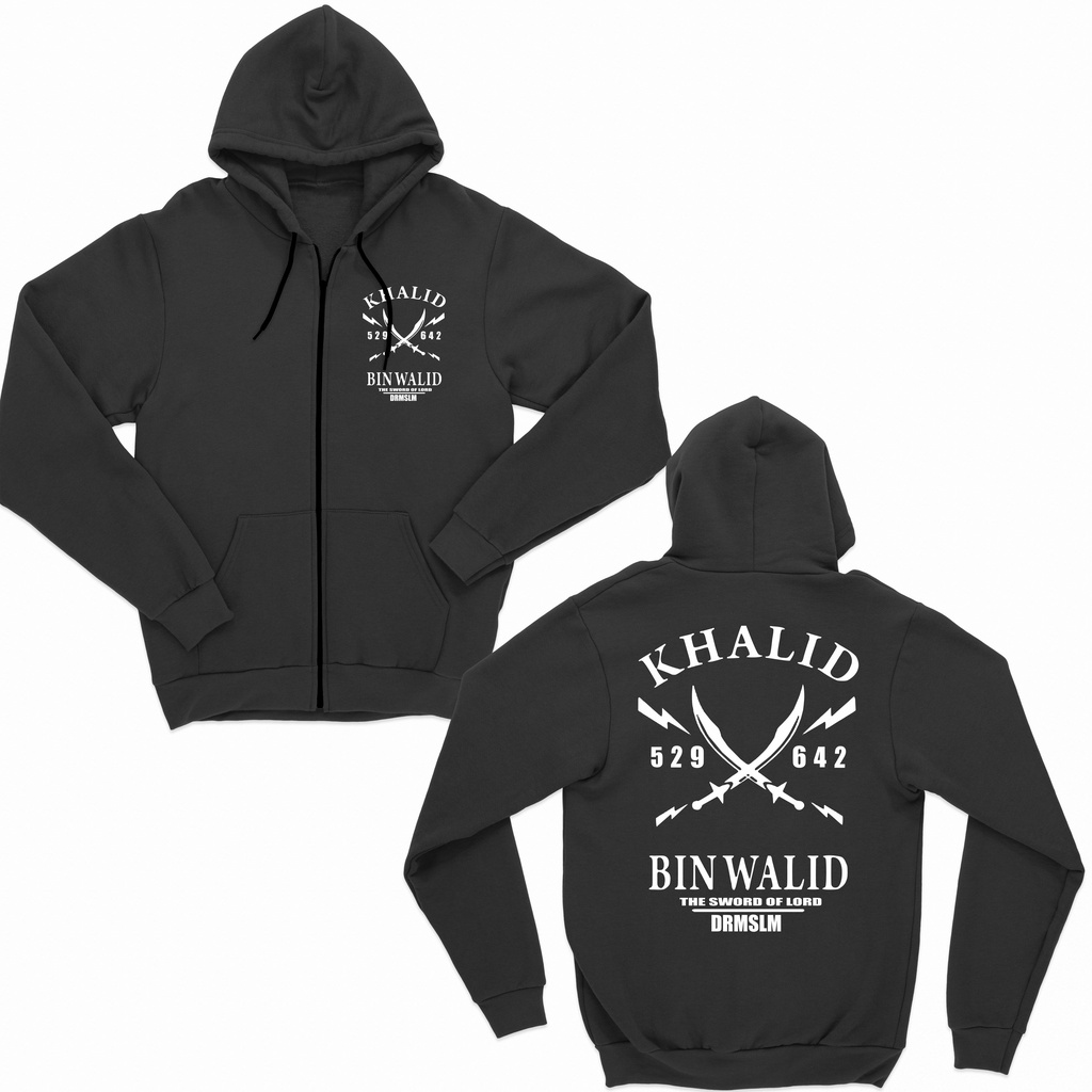 JAKET HOODIE ZIPPER KHALID BIN WALID BIG SIZE JUMBO