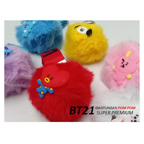 TERBARU GANTUNGAN POMPOM BT21 LUCU / GANTUNGAN HP BT21 / GANTUNGAN KUNCI BT21