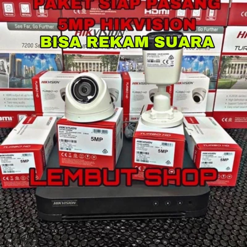 Promo paket camera cctv 2 kamera hikvision 5mp audio build built in mic 4 channel ch bisa rekam