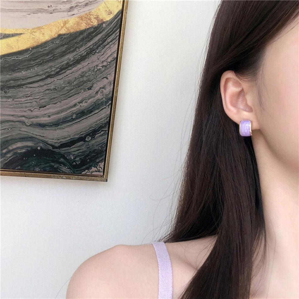 【1 Pasang】S925 jarum perak anting-anting kaca antik Perancis ungu enamel-2