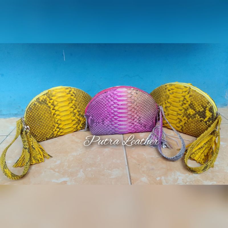Dompet oval plong (Rumbai+talipendek). Dompet kulit ular.