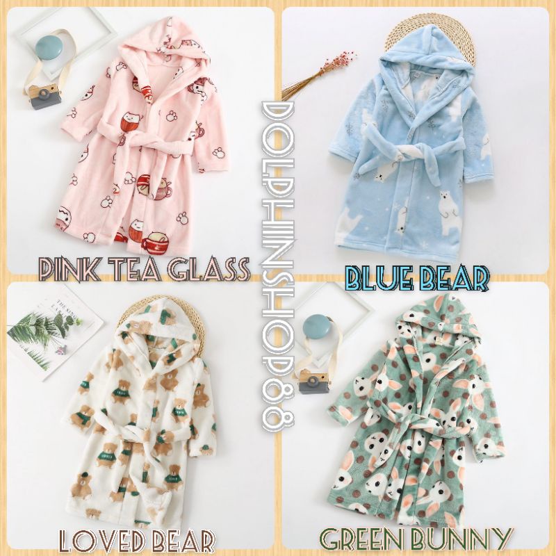 Baju Handuk Hoodie Lembut Halus Hoodie Towel / Kimono Handuk Anak Jubah Handuk Anak Premium