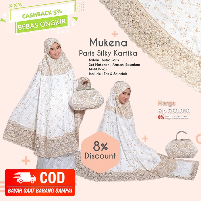 Mukena Dewasa Sutra Paris Silky Kartika Behel Exclusive Bordir Sajadah