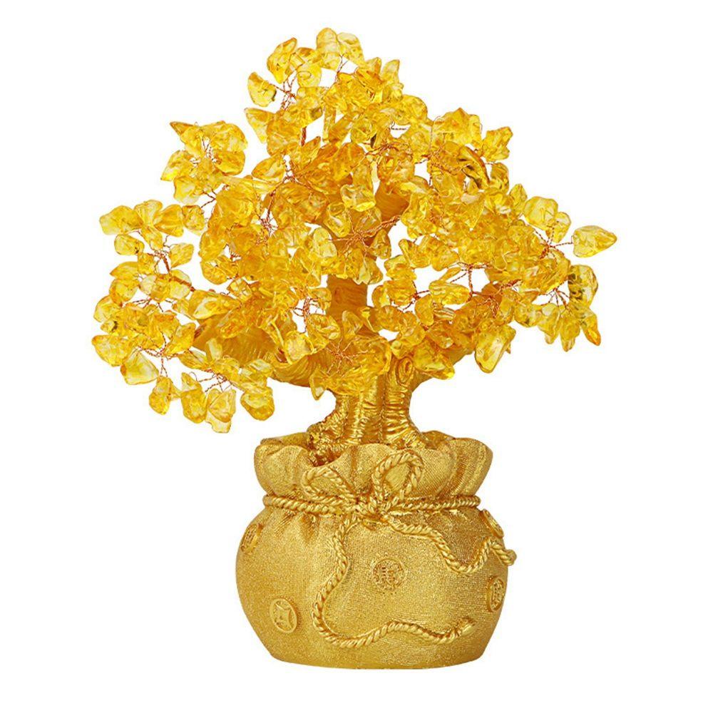 【 ELEGANT 】 Pohon Uang Kristal Kuning Miniatur Alami Patung Feng Shui Gaya Bonsai Dekorasi Kerajinan