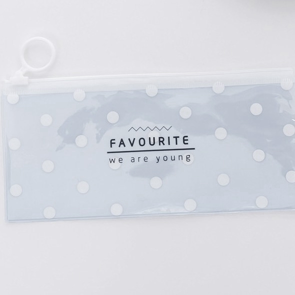 Tempat Pensil unik motif Transparan Sumikko Gurashi motif zipper-Abu Polkadot