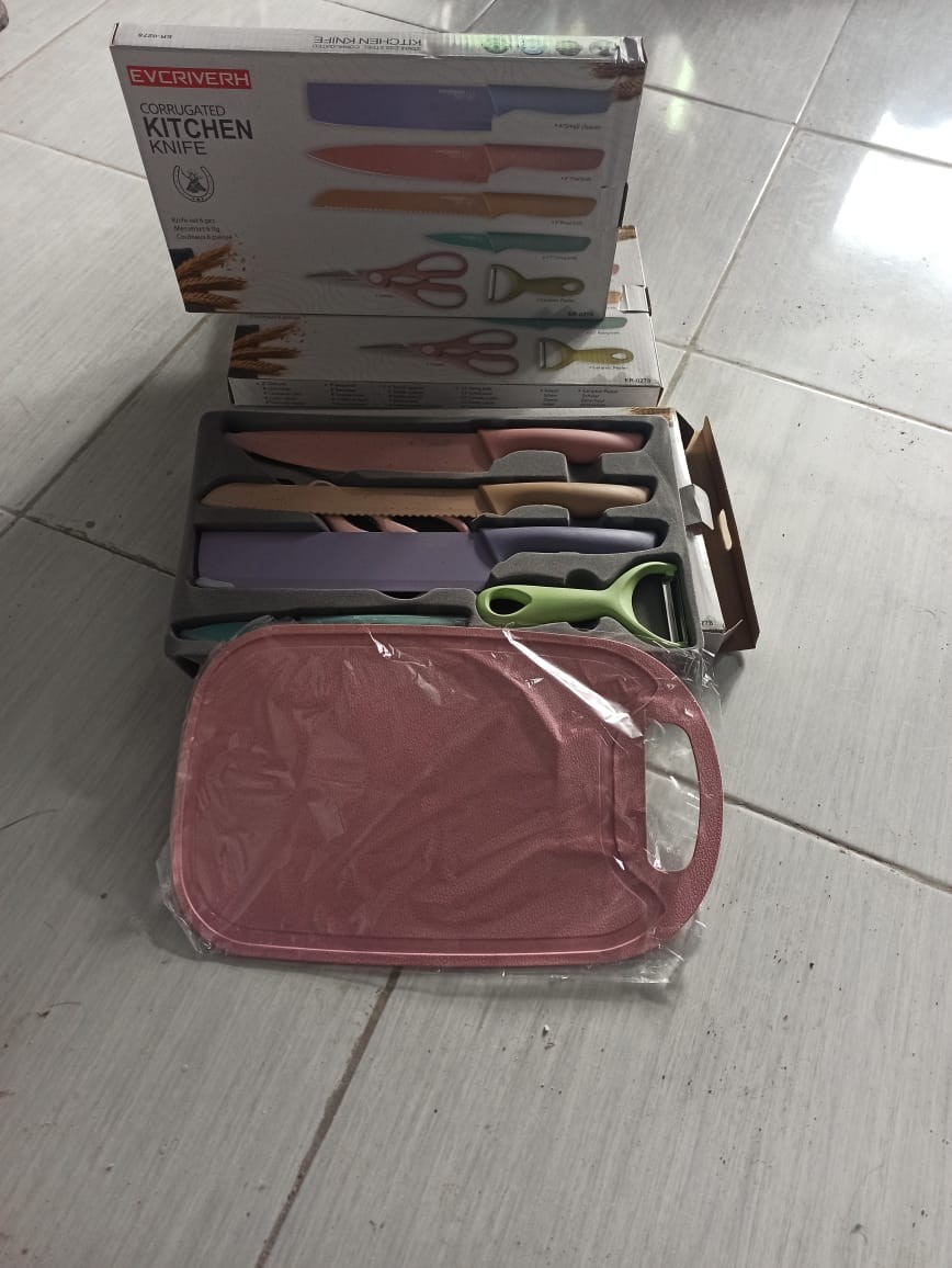 Pisau Set 6in1 Evcrierh Stainless Dilapis Anti Lengket Peralatan Masak Pisau Slot