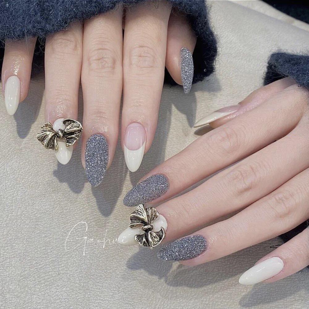 AUGUSTINA Agustin 3D Ikatan Simpul Nail Art Perhiasan Gaya Jepang Pesona Alloy DIY Nail Art Jewelry