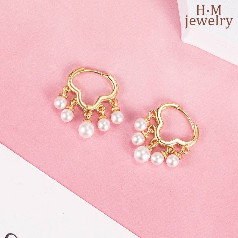 Anting Tusuk Gantung Desain Awan + Mutiara Gaya Simple / Elegan High Grade Untuk Wanita