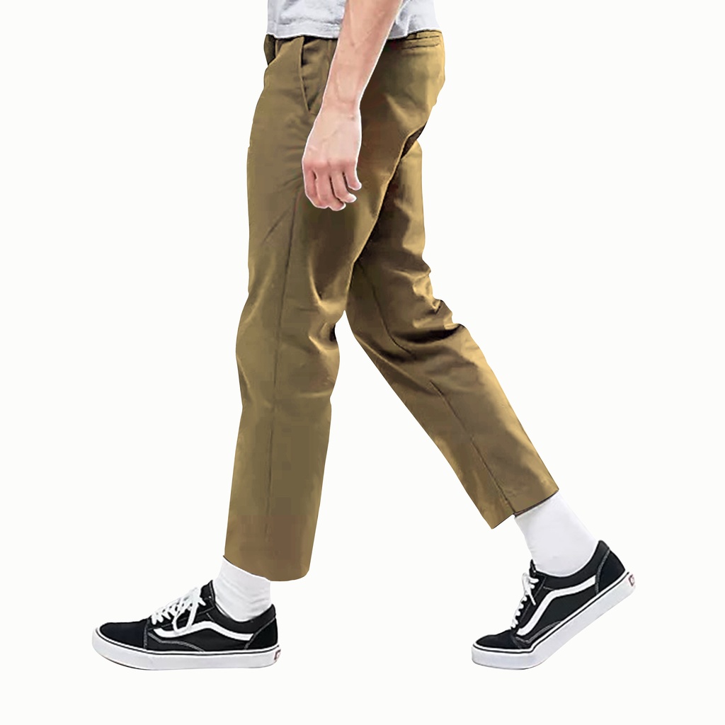 Dritto Ankle Pants - Celana Bahan Formal Kantoran Slim Fit - Coklat