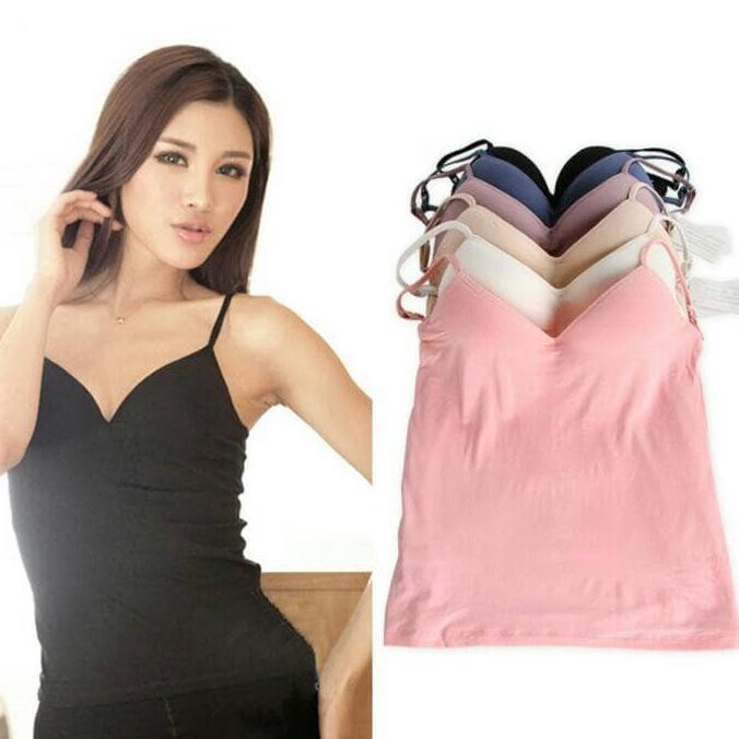 Promo Tahun Baru Tanktop Cup Bra Busa Tanktop Panjang Atasan Dalaman Baju Wanita - Hitam