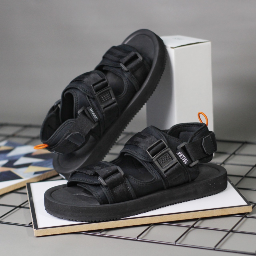 STTAIN|Sendal Gunung Pria Wanita Sandal Casual Original Distro Traveling Cowok Hitam